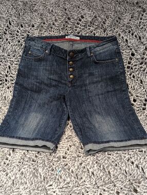 long Tall Sally - Women's Dark Blue Denim Bermuda Shorts with Button Fly